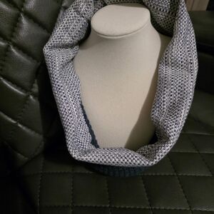 Blue and White Knit Infinity Scarf